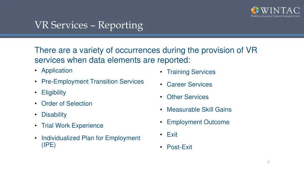 vr services reporting
