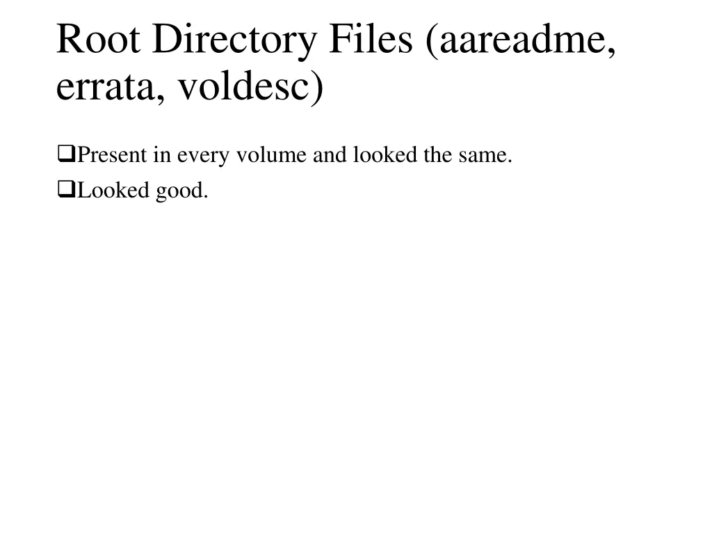 root directory files aareadme errata voldesc