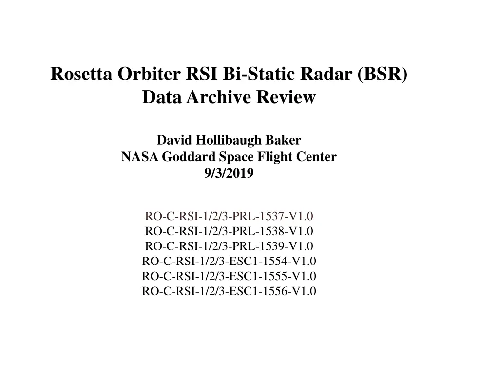 rosetta orbiter rsi bi static radar bsr data