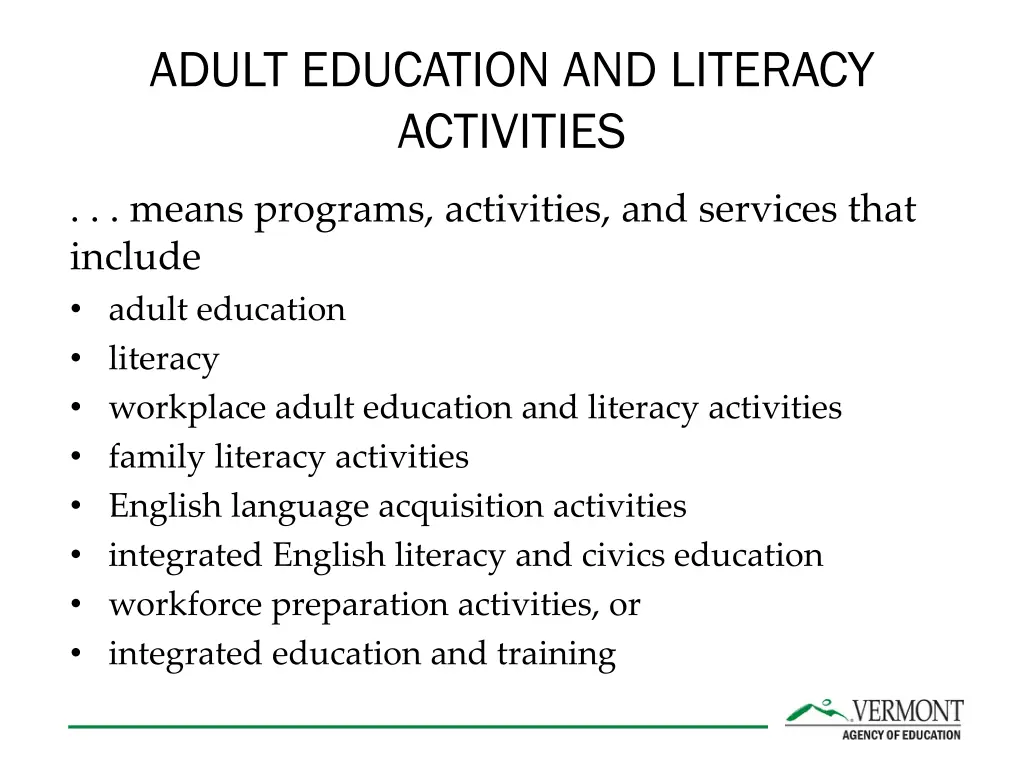 adult education and literacy activities