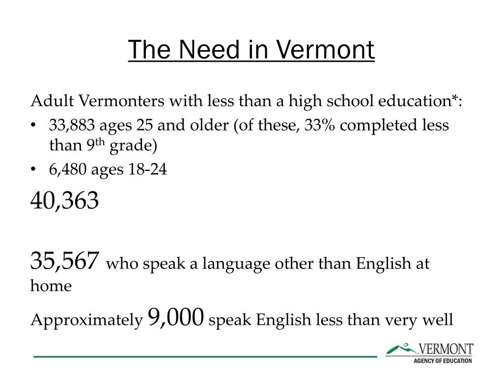 the need in vermont