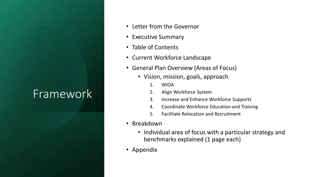 letter from the governor executive summary table