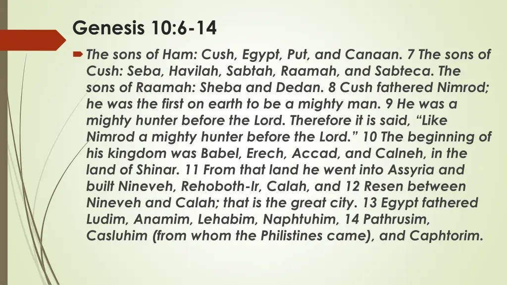 genesis 10 6 14 the sons of ham cush egypt
