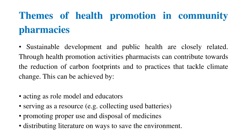 themes of health promotion in community pharmacies