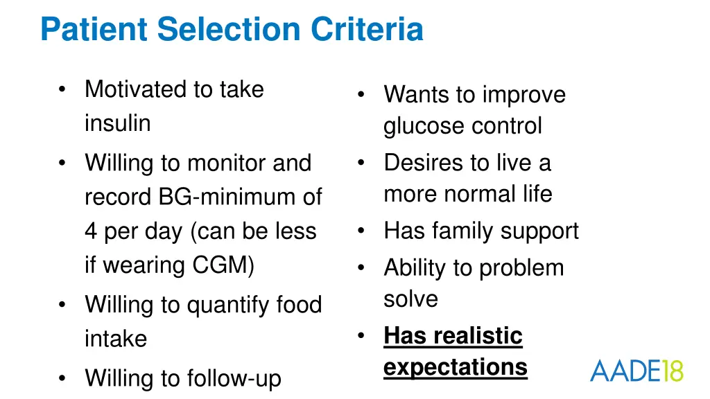 patient selection criteria