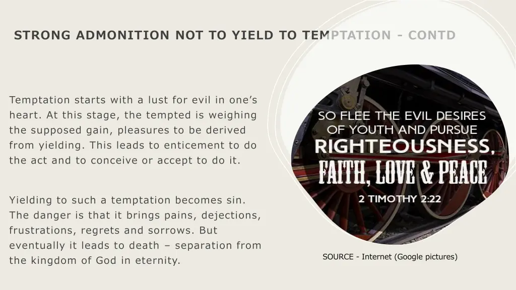 strong admonition not to yield to temptation contd
