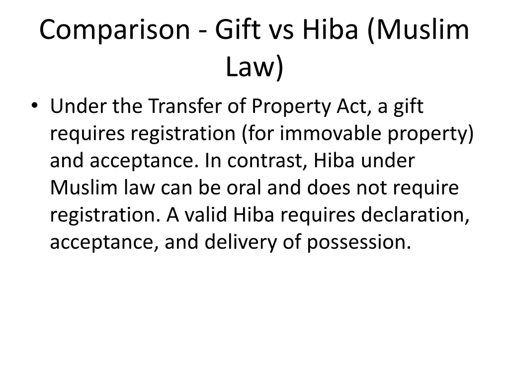 comparison gift vs hiba muslim law under
