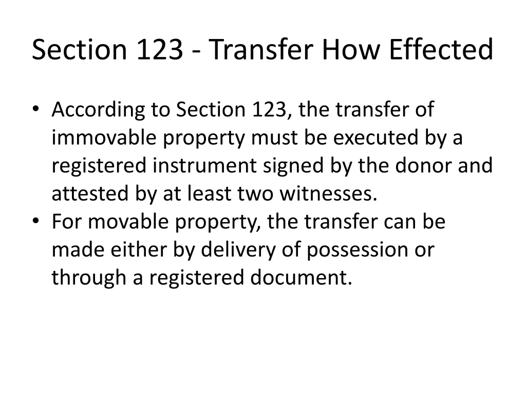 section 123 transfer how effected