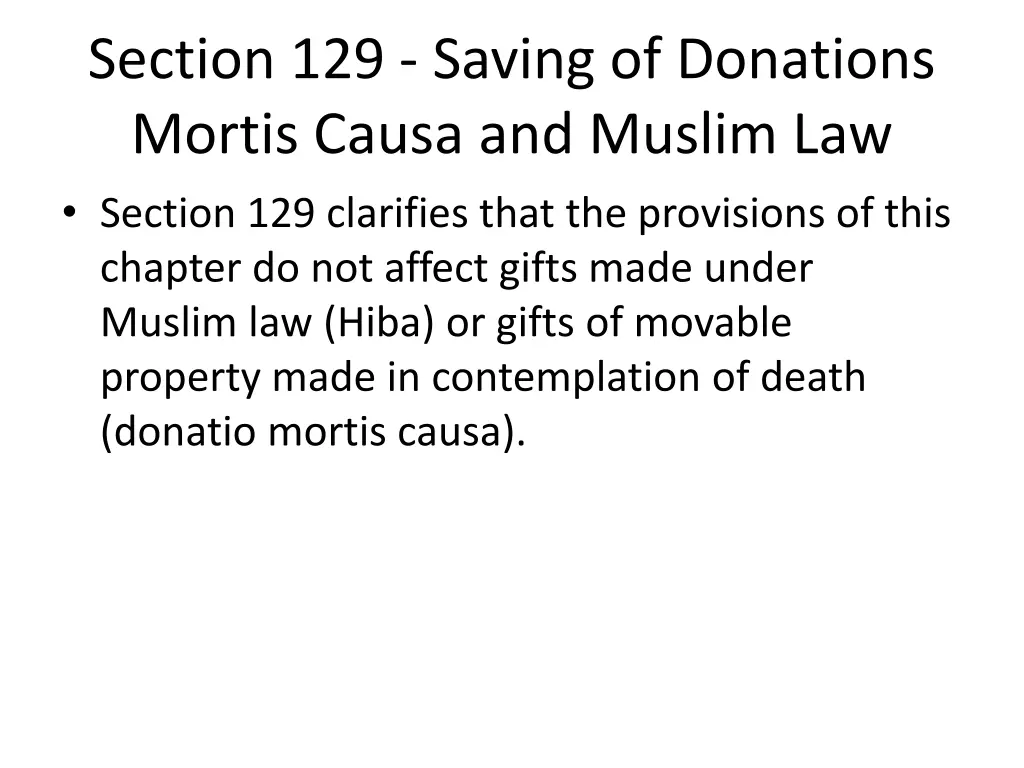 section 129 saving of donations mortis causa