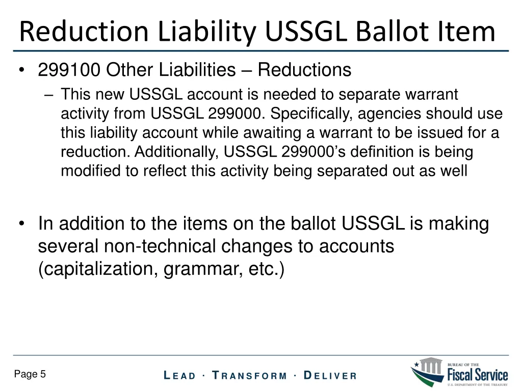 reduction liability ussgl ballot item