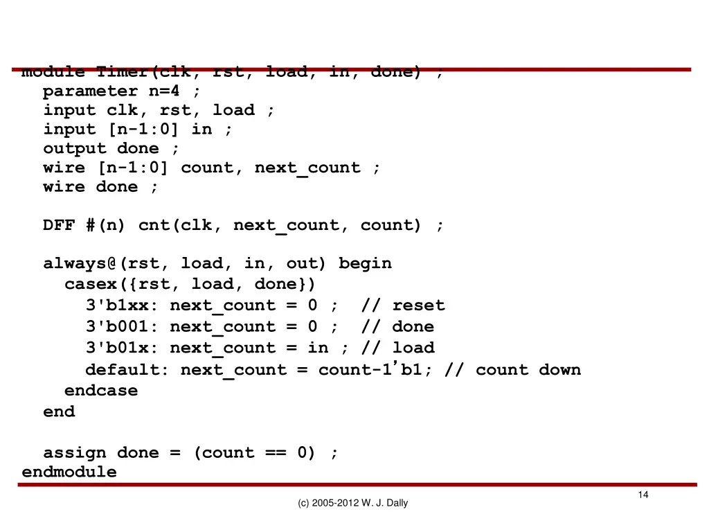 module timer clk rst load in done parameter