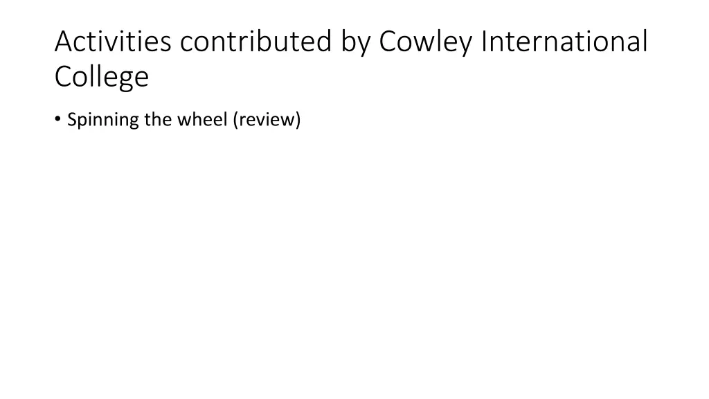 activities contributed by cowley international