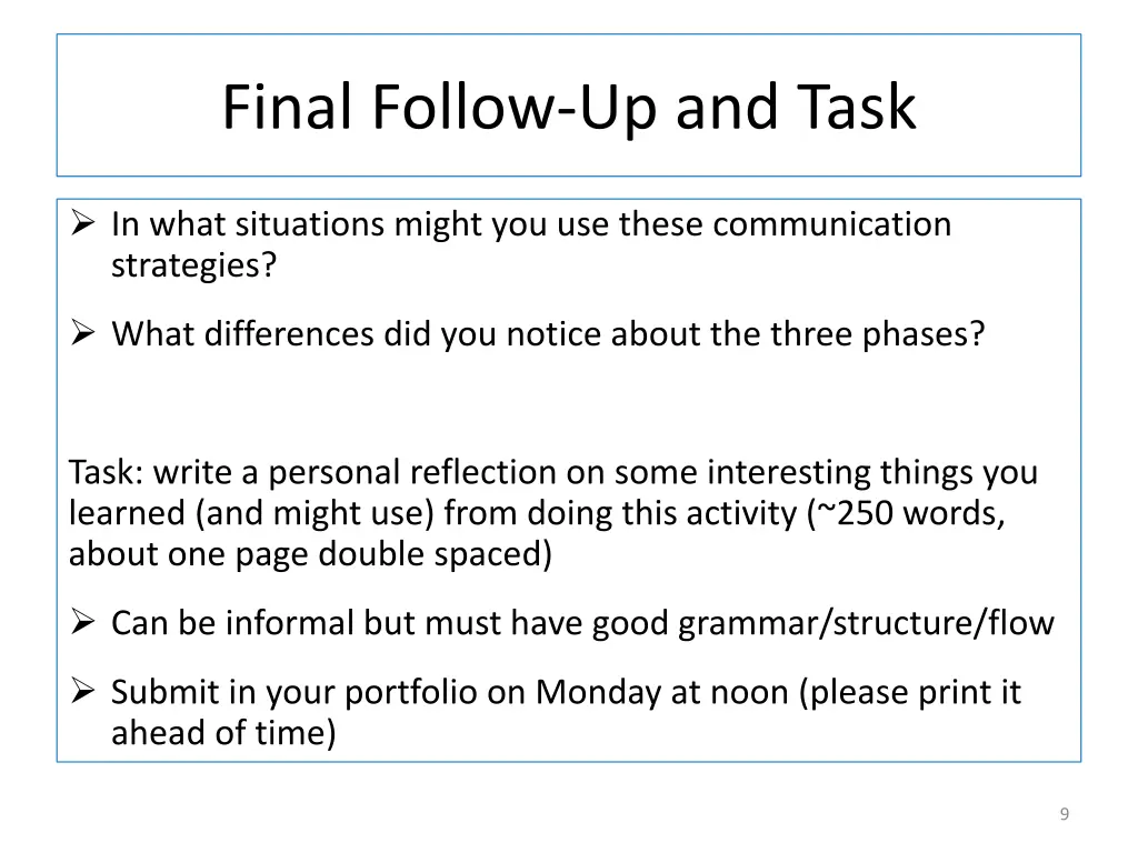 final follow up and task