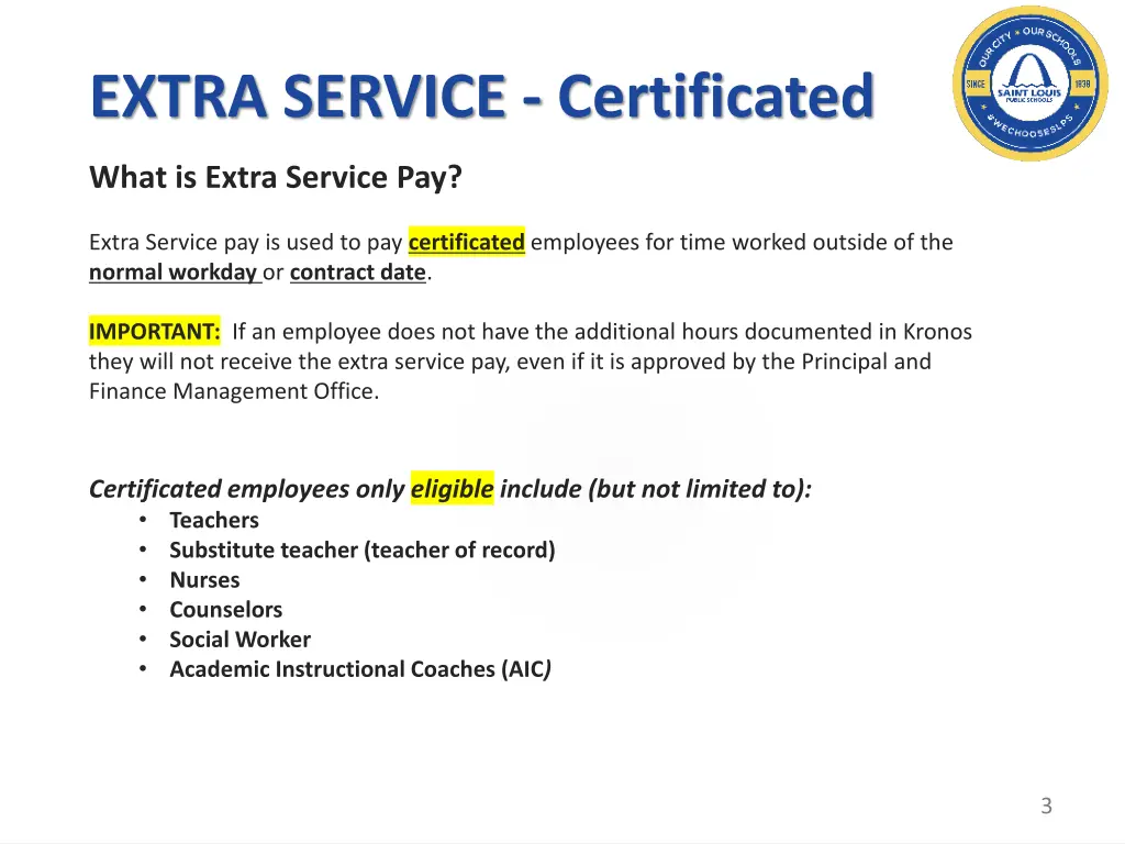 extra service certificated