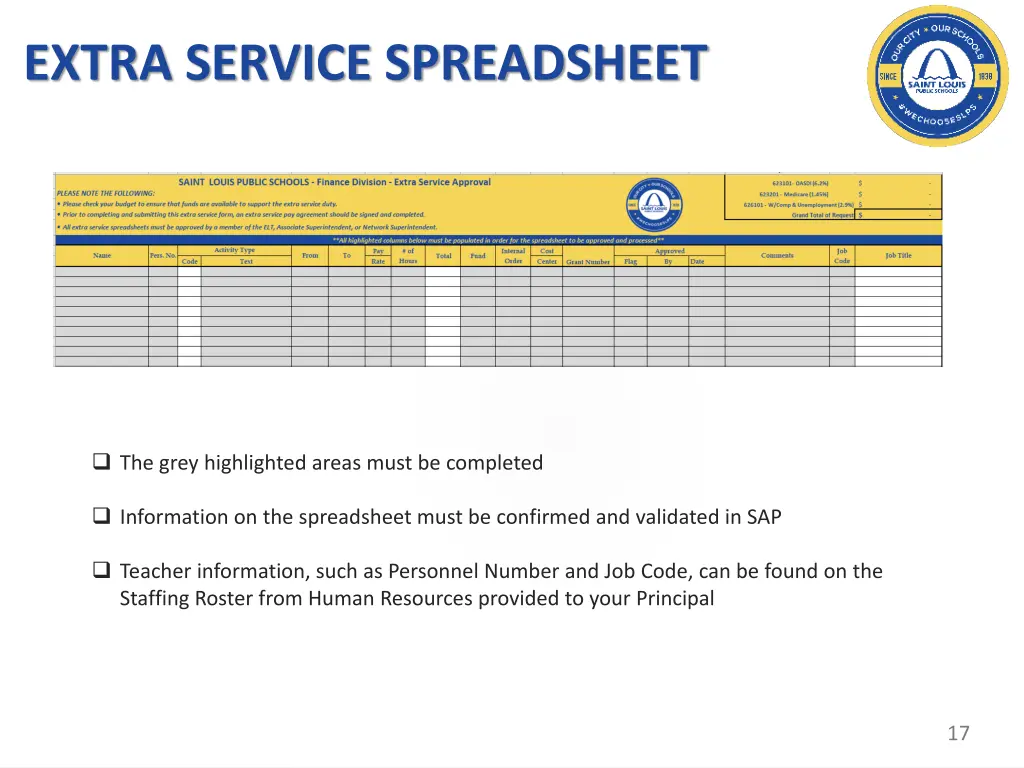 extra service spreadsheet
