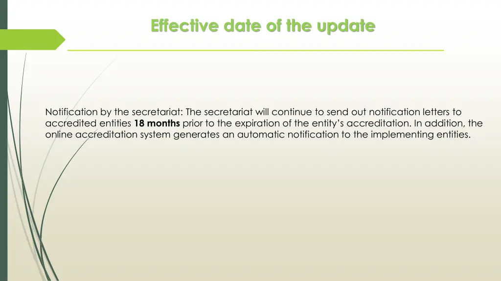 effective date of the update