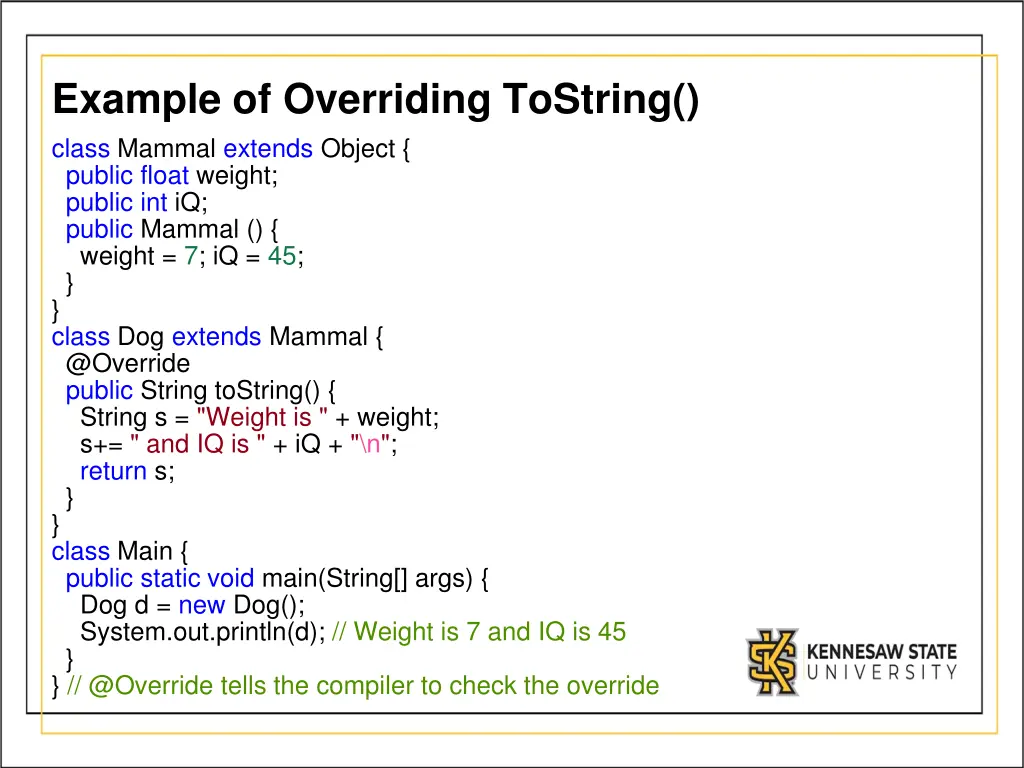 example of overriding tostring class mammal