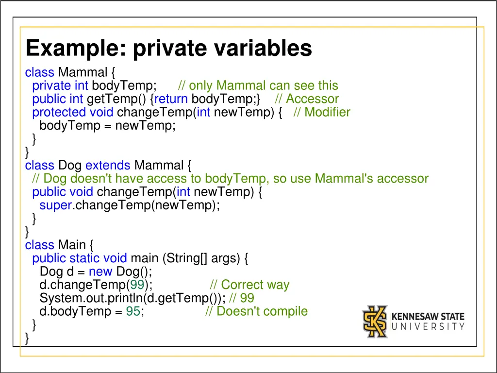 example private variables class mammal private
