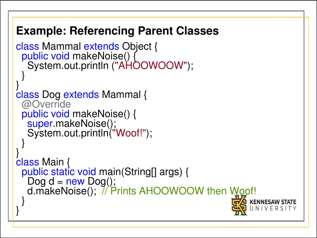 example referencing parent classes class mammal