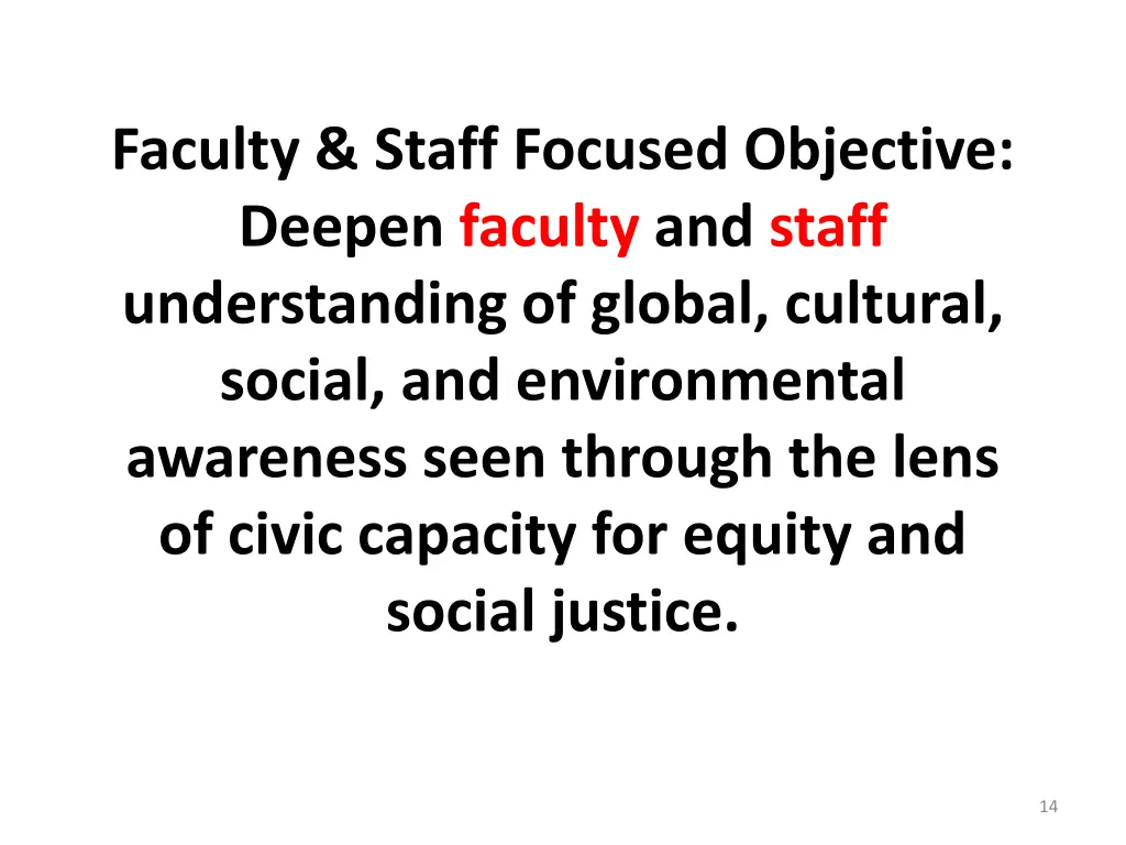 faculty staff focused objective deepen faculty