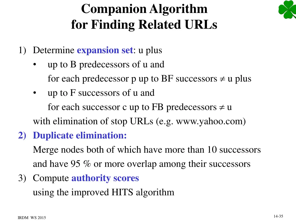 companion algorithm for finding related urls