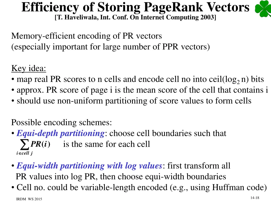 efficiency of storing pagerank vectors