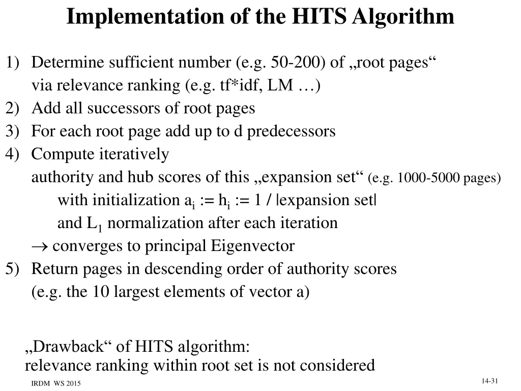 implementation of the hits algorithm