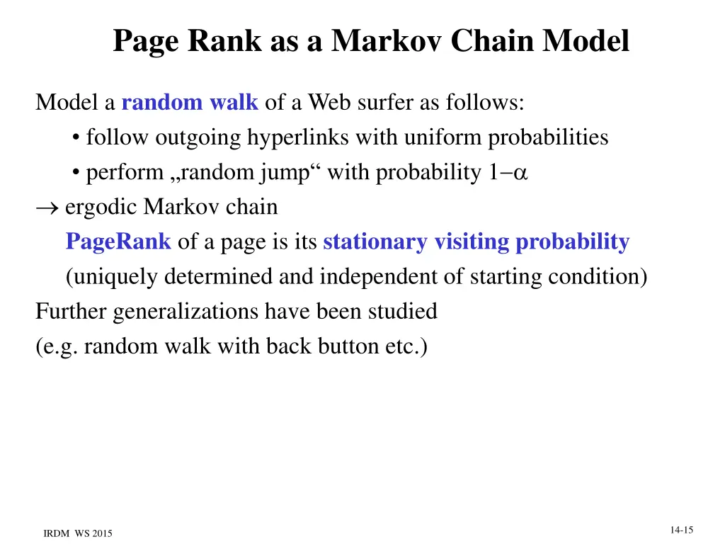 page rank as a markov chain model