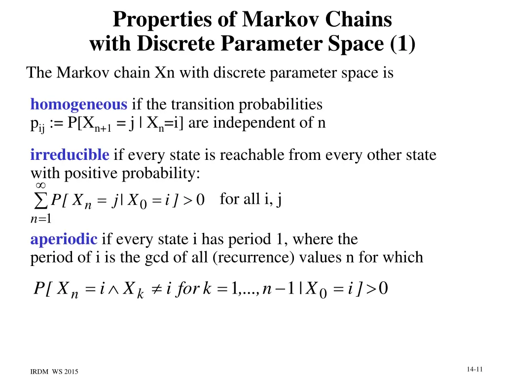 properties of markov chains with discrete