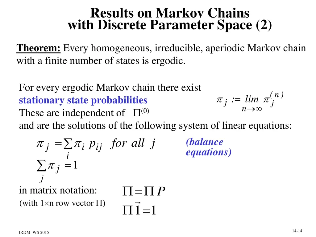 results on markov chains with discrete parameter 1