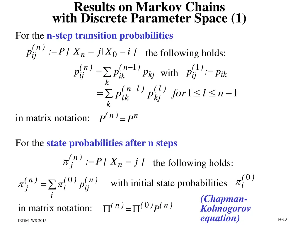 results on markov chains with discrete parameter