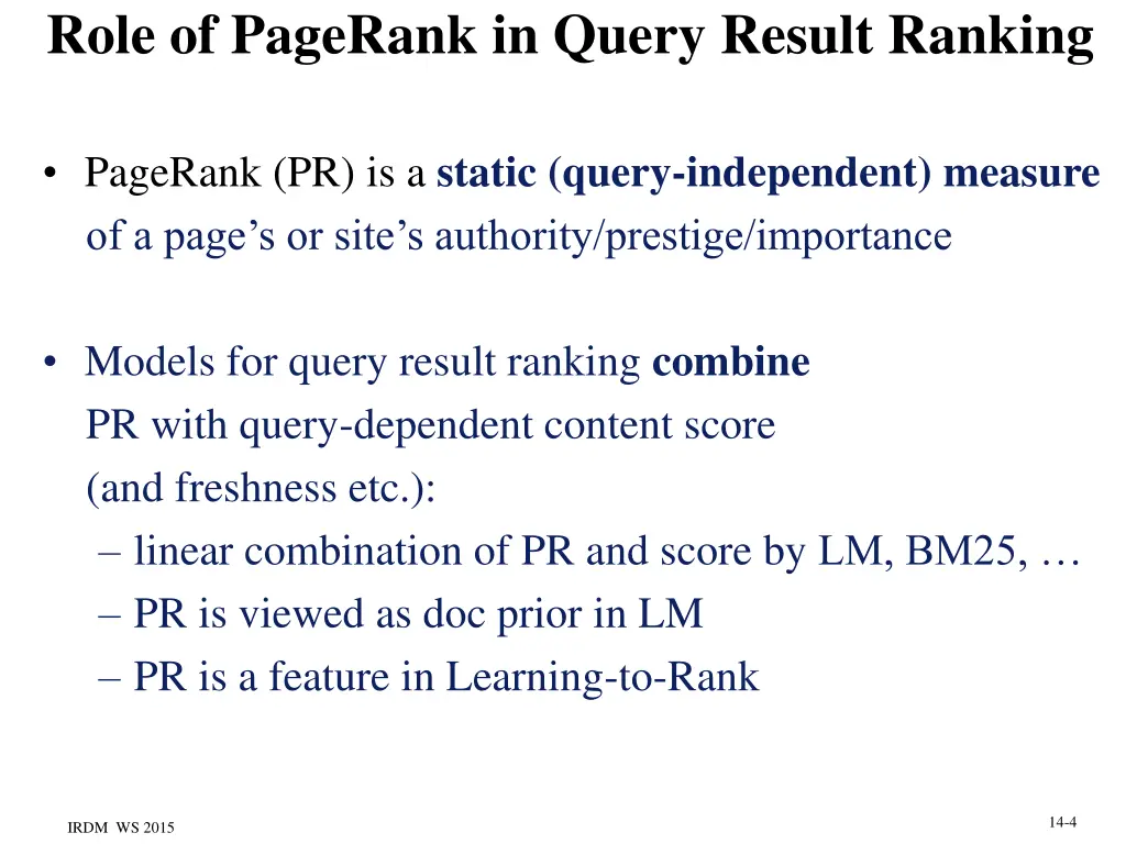 role of pagerank in query result ranking
