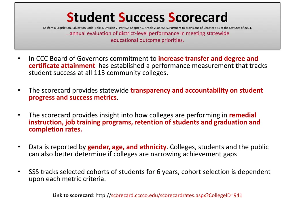 student success scorecard california legislation