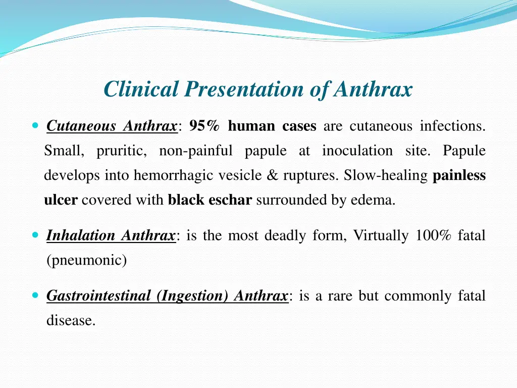 clinical presentation of anthrax