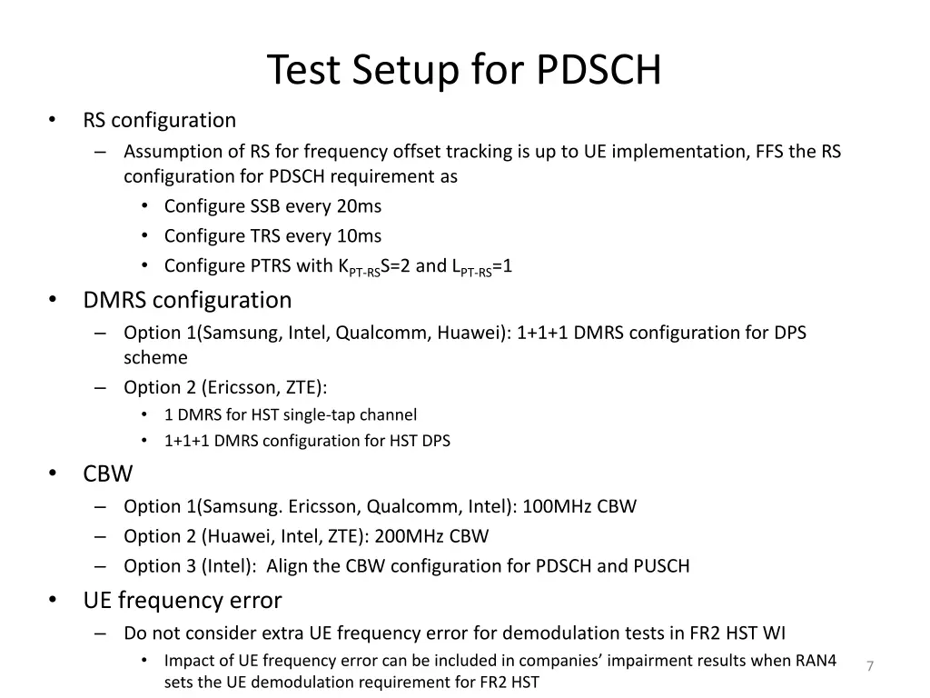 test setup for pdsch