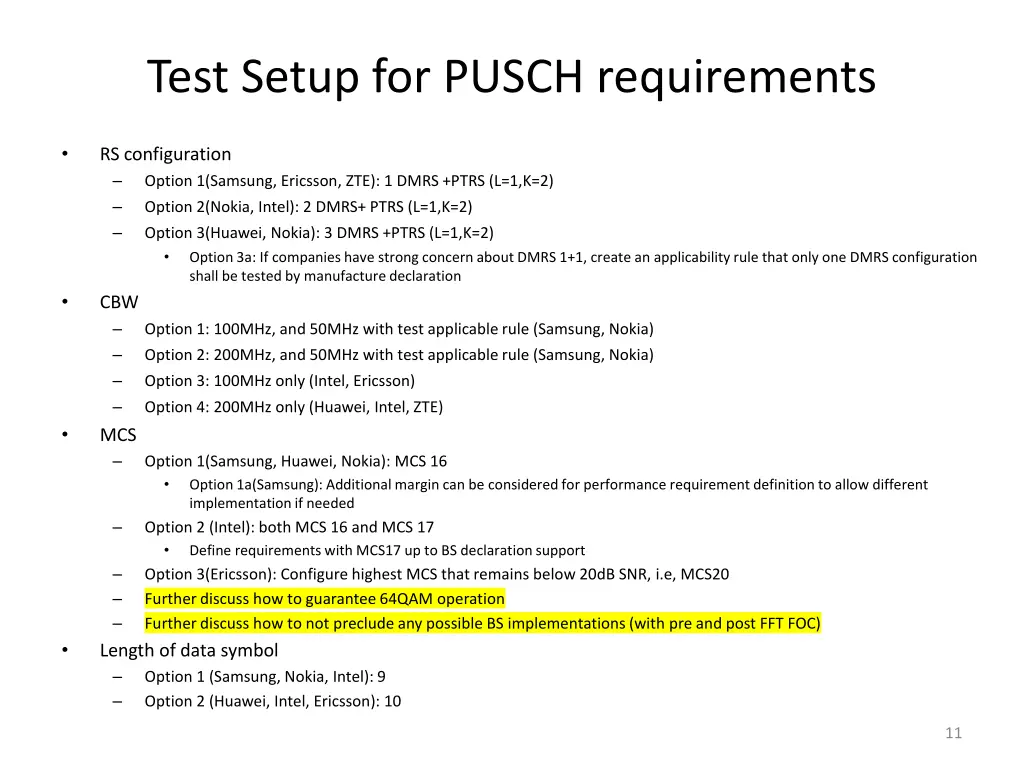 test setup for pusch requirements