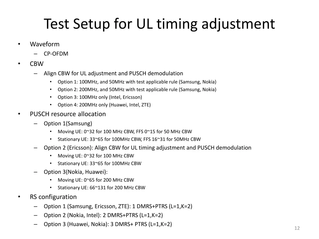 test setup for ul timing adjustment