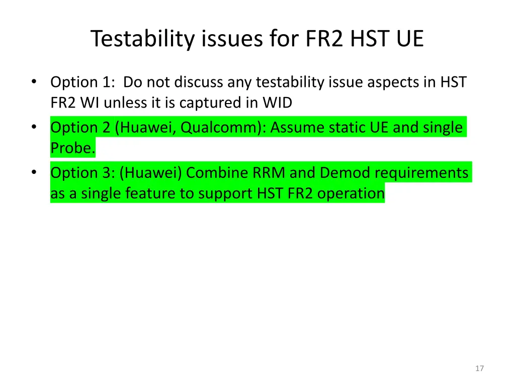 testability issues for fr2 hst ue