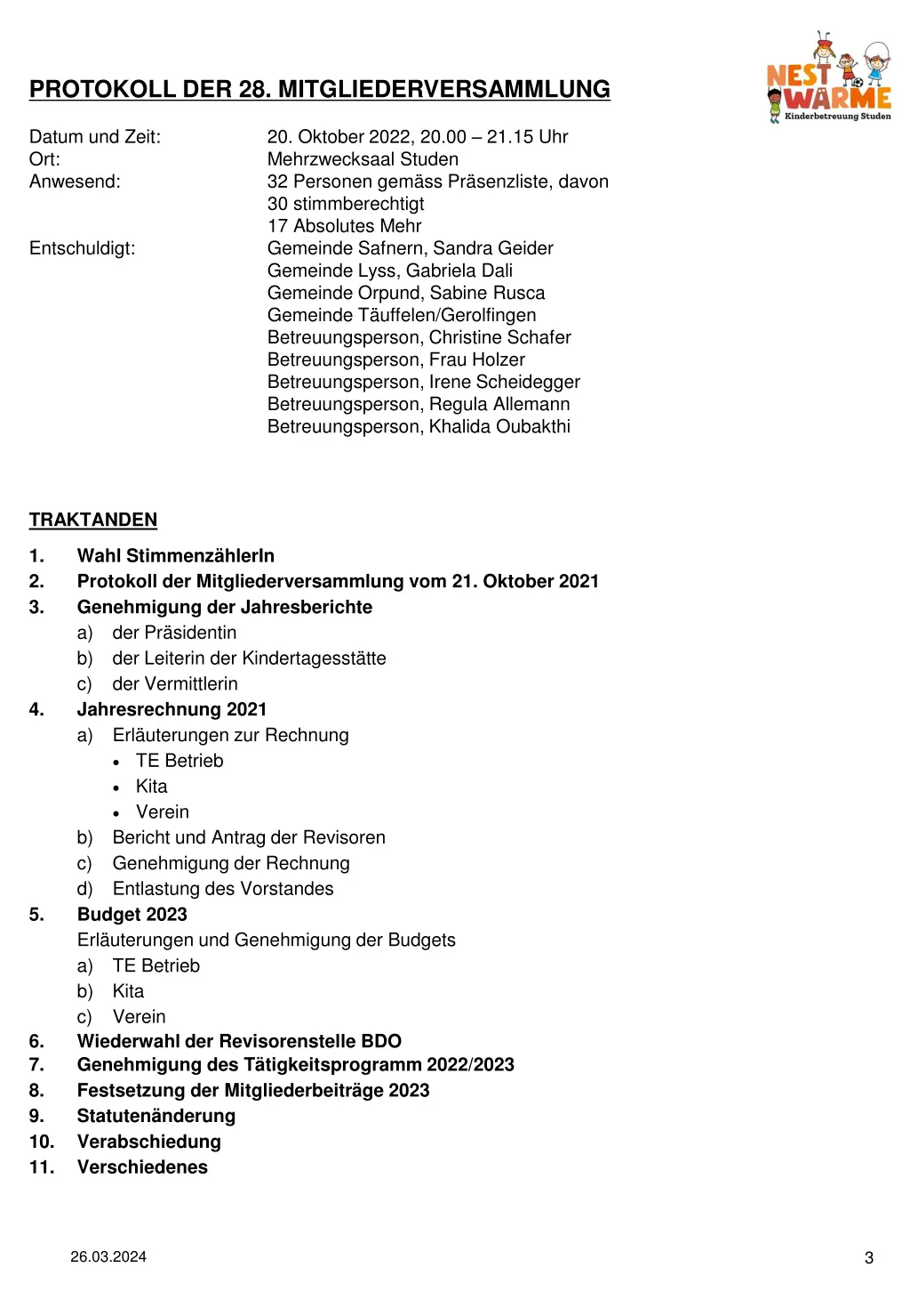 protokoll der 28 mitgliederversammlung