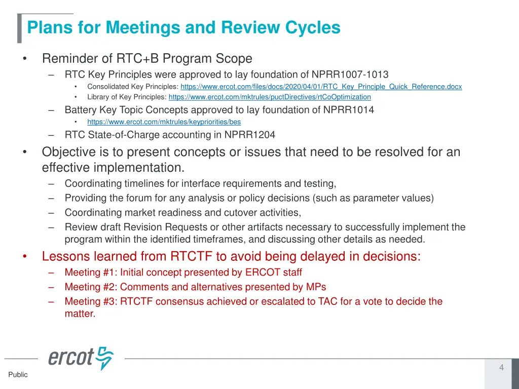 plans for meetings and review cycles