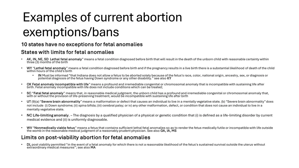 examples of current abortion exemptions bans