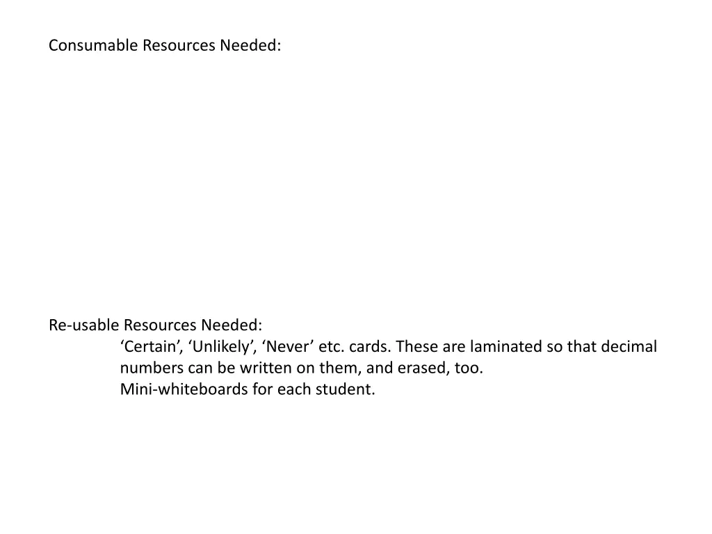 consumable resources needed