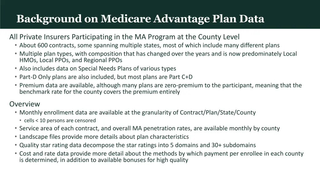 background on medicare advantage plan data