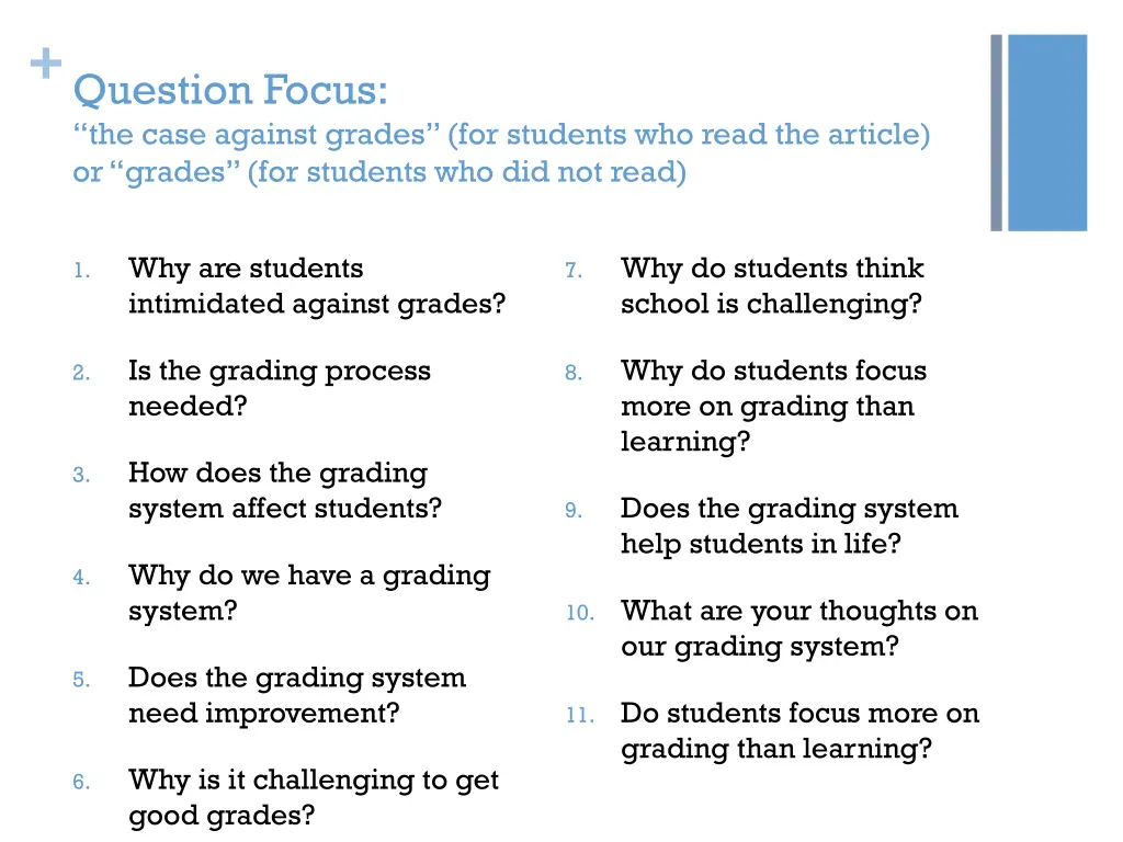 question focus the case against grades