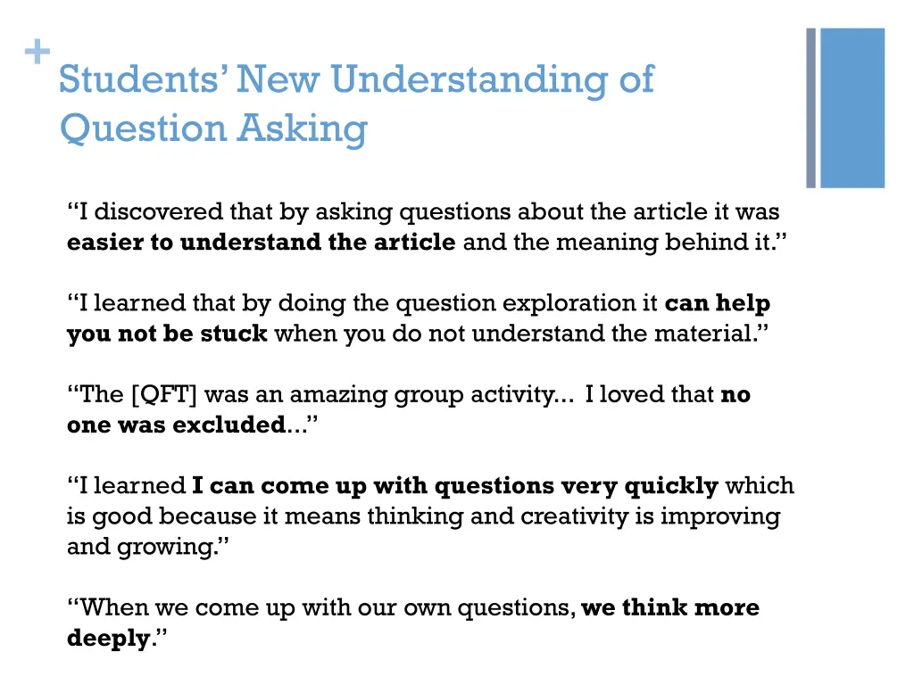 students new understanding of question asking 1
