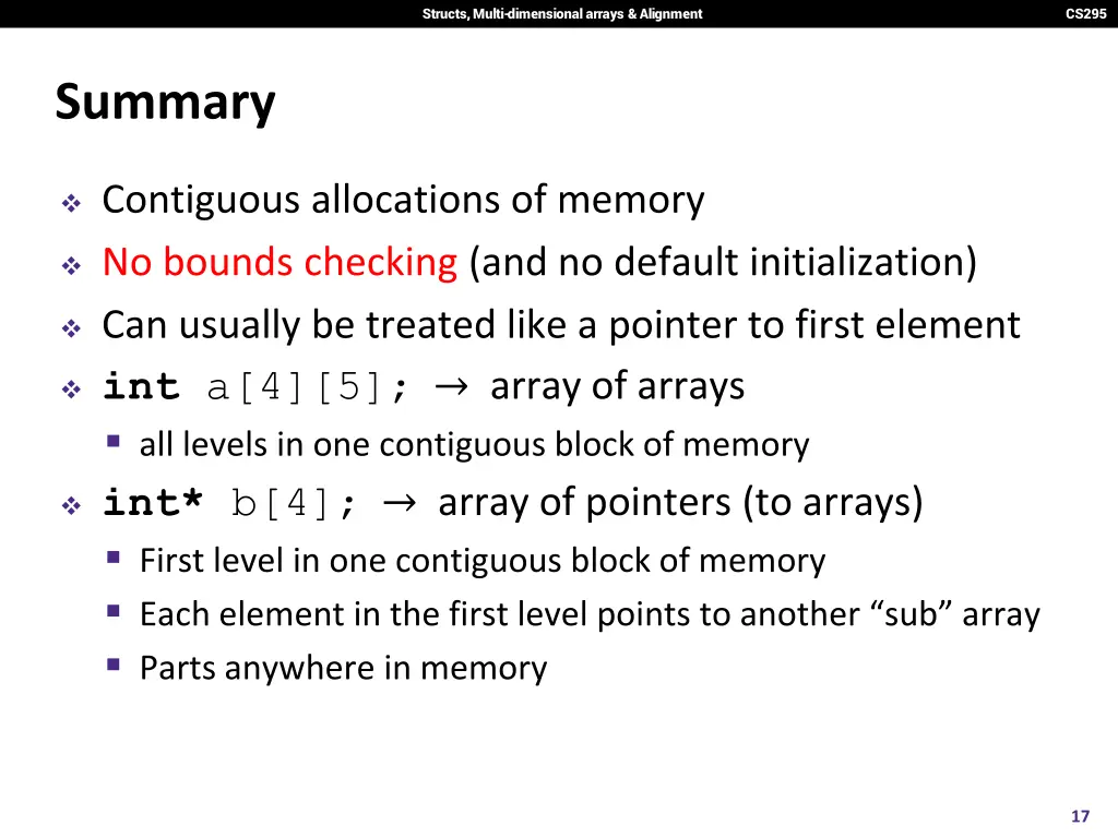 structs multi dimensional arrays alignment 15