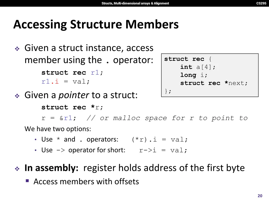 structs multi dimensional arrays alignment 18