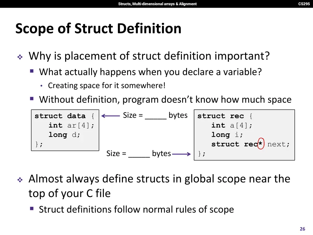 structs multi dimensional arrays alignment 24