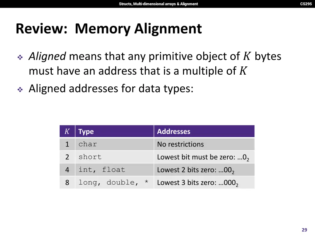 structs multi dimensional arrays alignment 27