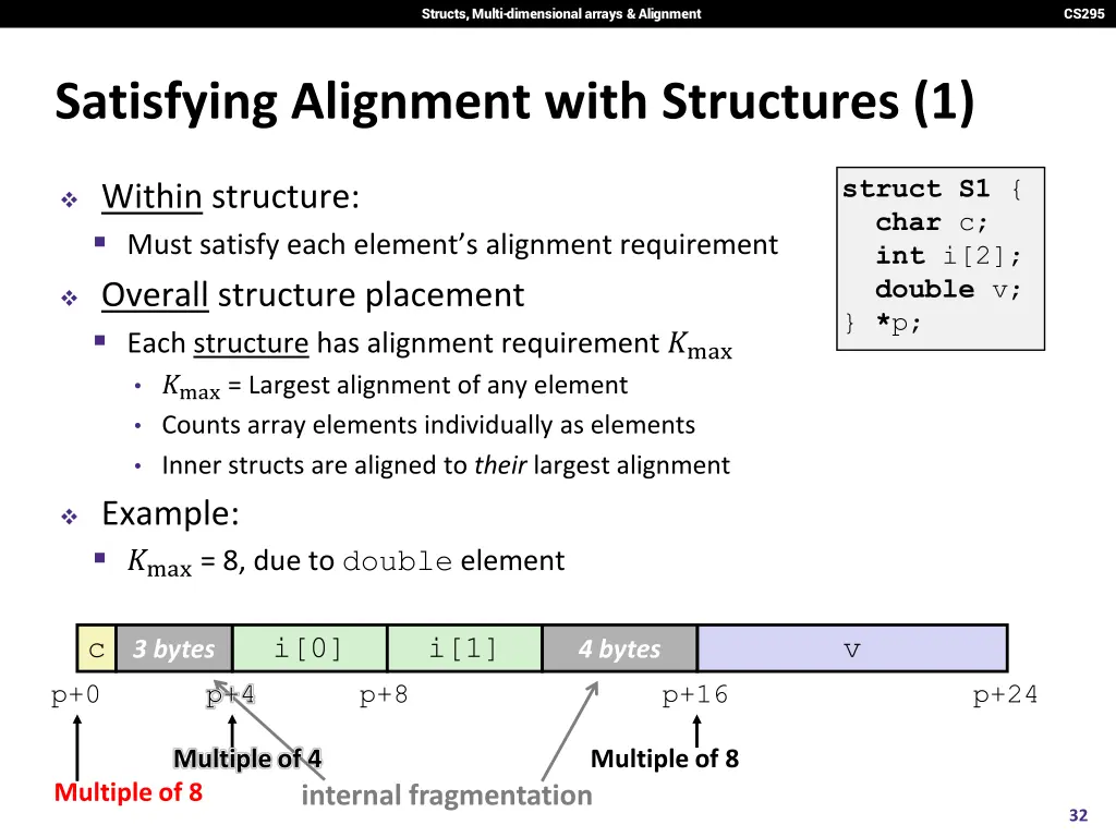 structs multi dimensional arrays alignment 30
